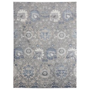 Homeroots.co 367886 2' X 3' Faded Gray Blue Ornate Design Accent Rug