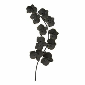 Homeroots.co 373229 Matte Black  Gold Metal Orchids Wall Decor