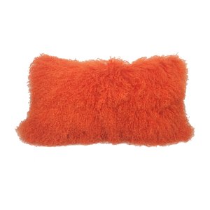 Homeroots.co 334365 17 Orange Tibetan Lamb Fur Pillow With Microsuede 