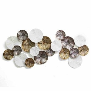 Homeroots.co 321287 Tri Color Modern Circles Metal Wall Decor