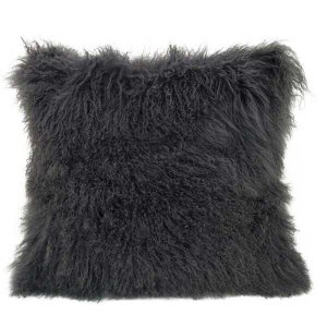 Homeroots.co 334392 24 Charcoal Tibetan Lamb Fur Pillow With Microsued