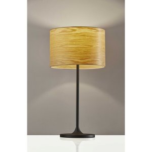 Homeroots.co 372790 Homespun Wood Grain Shade Black Metal Table Lamp