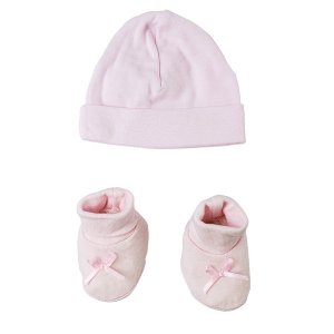 Bambini 033PPINK Adorable Pink Preemie Baby Cap And Bootie Set