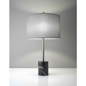 Homeroots.co 372764 Barbell Brushed Steel Black Marble Table Lamp