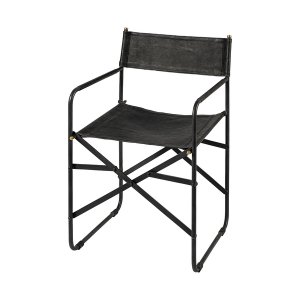 Homeroots.co 380448 Black Leather With Black Iron Frame Dining Chair