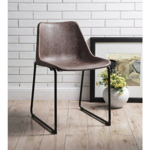 Homeroots.co 374291 Vintage Look Faux Leather Mocha Brown Side Chairs 