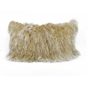 Homeroots.co 334359 17 Gold Tibetan Lamb Fur Pillow With Microsuede Ba