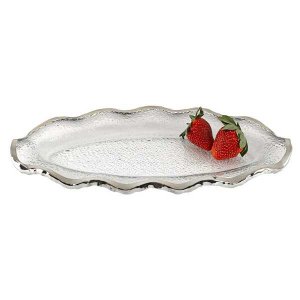 Homeroots.co 375745 14 Mouth Blown Wavy Edge Silver Platter