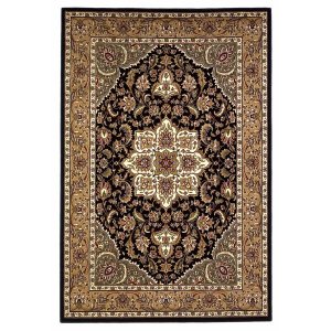 Homeroots.co 353183 2'x3' Black Beige Machine Woven Floral Medallion I