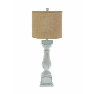 Homeroots.co 380179 Distressed White Traditional Table Lamp With Brown