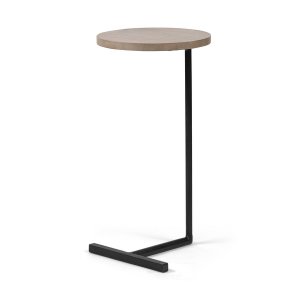 Homeroots.co 380694 Brown Wood Round Top Accent Table With Black Iron 