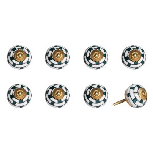 Homeroots.co 321647 Charming Green And Gold Set Of 8 Knobs