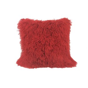 Homeroots.co 334389 24 Red Tibetan Lamb Fur Pillow With Microsuede Bac