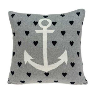 Homeroots.co 333873 Grey White And Black Nautical Anchor Pillow Cover