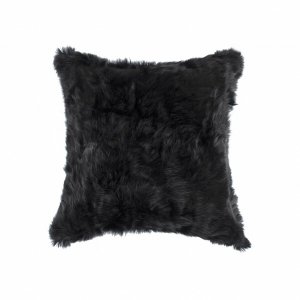 Homeroots.co 358156 5 X 18 X 18 100% Natural Rabbit Fur Black Pillow