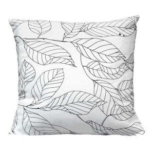 Homeroots.co 373366 Black On White Leaf Outline Square Pillow