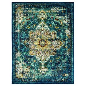 Homeroots.co 370077 22 X 36 Aqua Olefin Accent Rug