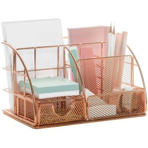 Homeroots.co 374349 Stylish Rose Gold 6 Compartment Desk Organizer