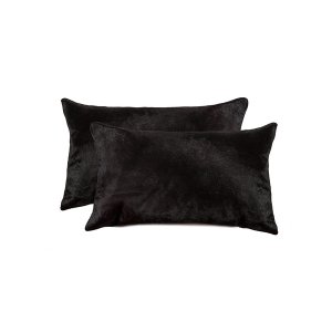 Homeroots.co 317101 12 X 20 X 5 Black, Cowhide - Pillow 2-pack