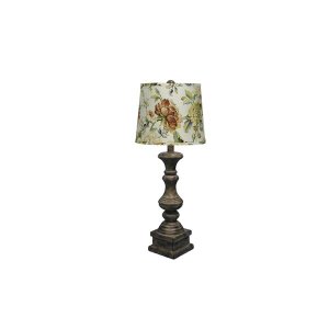 Homeroots.co 380132 Distressed Brown Traditional Table Lamp With Flora