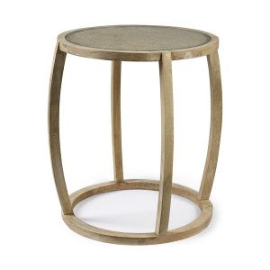 Homeroots.co 380711 Light Brown Wood Round Top Accent Table With Glass