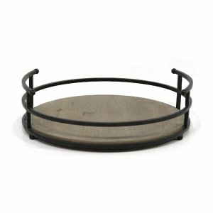 Homeroots.co 373187 12 Round Metal Frame  Wood Tray