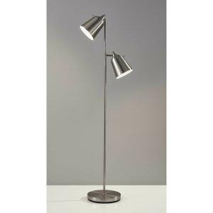 Homeroots.co 372553 Brushed Steel Two Light Floor Lamp With Adjustable