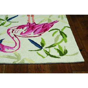 Homeroots.co 375437 2'x3' Ivory Pink Hand Hooked Tropical Flamingo Ind