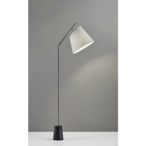 Homeroots.co 372698 Brushed Steel Floor Lamp Black Marble Block Base A