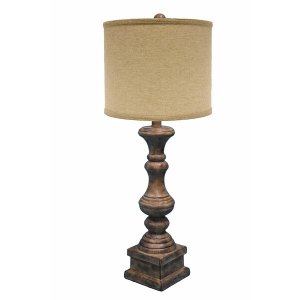 Homeroots.co 380166 Distressed Brown Table Lamp With Linen Shade