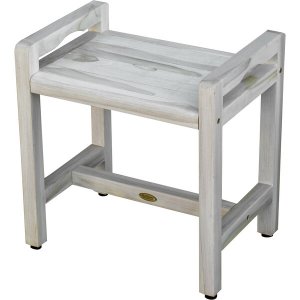 Homeroots.co 376706 Compact Teak Shower Stool With Arms In Whitewash F