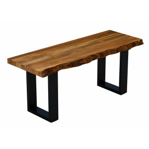 Homeroots.co 379795 43 Live Edge Acacia Wood Bench With Black Metal Le