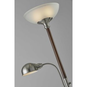 Homeroots.co 372658 Two Light Combo Floor Lamp Wood Brushed Steel Torc