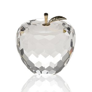 Homeroots.co 375907 Gold Crystal Faceted Apple Paperweight With Gold L