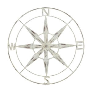 Homeroots.co 376590 Nautical Compass Metal Wall Decor With Distressed 