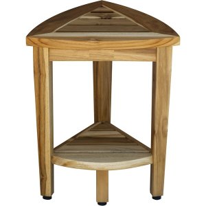 Homeroots.co 376733 Compact Teak Corner Shower Or Outdoor Bench With S