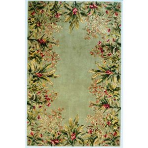 Homeroots.co 353566 2' X 3' Sage Floral Bordered Wool Accent Rug