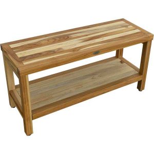 Homeroots.co 376700 Large Rectangular Teak Bench With Shelf In Natural