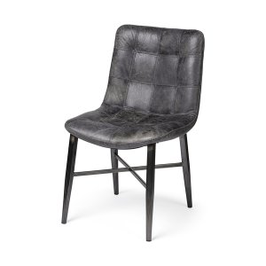 Homeroots.co 380423 Black Leather Seat With Black Metal Frame Dining C