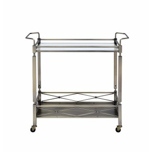 Homeroots.co 319139 32 X 16 X 30 Antique Brass Metal Serving Cart