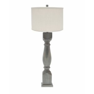 Homeroots.co 380178 Brown Washed Wood Finish Table Lamp With Ivory Lin