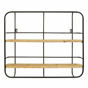 Homeroots.co 373253 S 2 Farmhouse Wood Shelves With Black Metal Frame