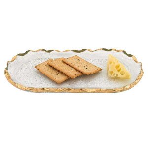 Homeroots.co 376065 14 Glass Oval Edge Gold Leaf Platter