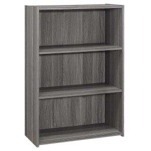 Homeroots.co 355731 11.75 X 24.75 X 35.5 Grey 3 Shelves  Bookcase