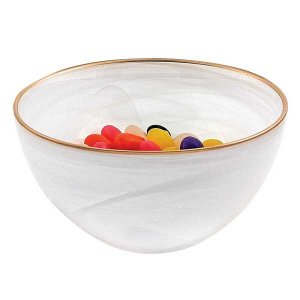 Homeroots.co 375869 6 Hand Crafted White Gold Glass Bowl With Gold Rim