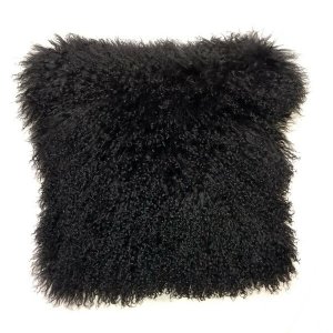 Homeroots.co 334373 20 Black Tibetan Lamb Fur Pillow With Microsuede B