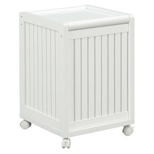 Homeroots.co 380048 White Solid Wood Rolling Laundry Hamper With Lid