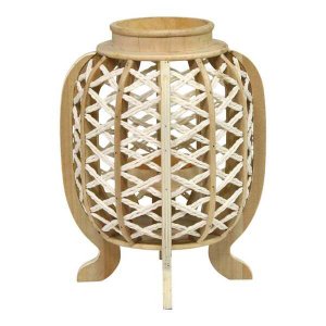 Homeroots.co 373307 Carribean Style Bamboo And Wood Jute Lantern