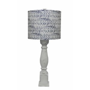 Homeroots.co 380142 Distressed White Table Lamp With Patterned Shade