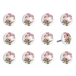 Homeroots.co 321671 Floral White And Pink Set Of 12 Knobs